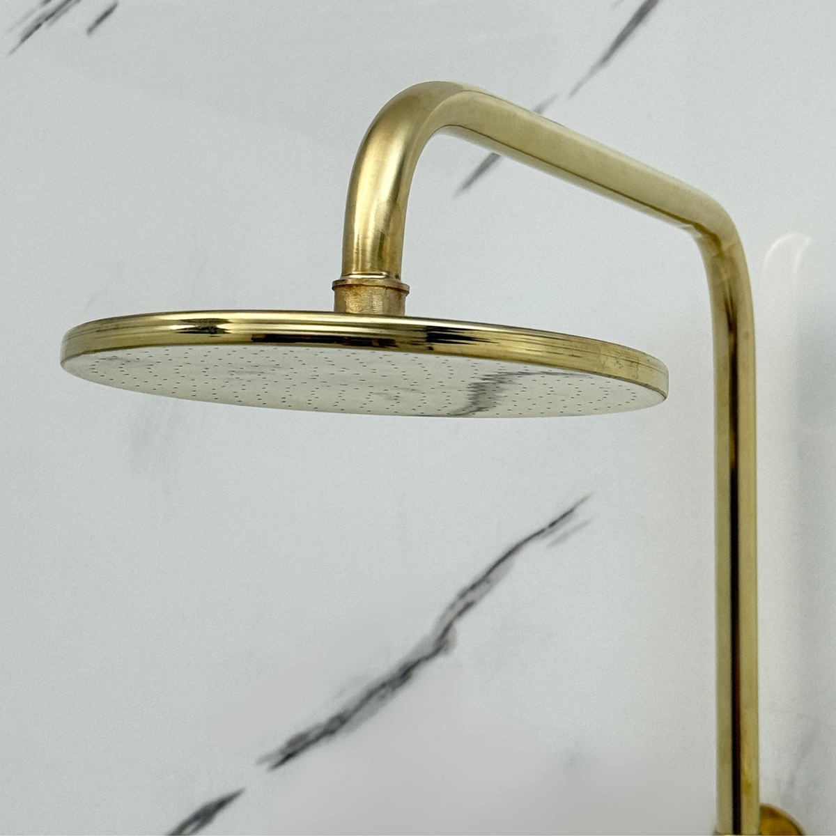 Unlacquered Brass Exposed Shower System with Flat Rain Head & Handheld
