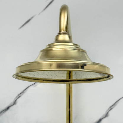 Unlacquered Brass Exposed Shower System with Bell Rain Head & Handheld — Alden