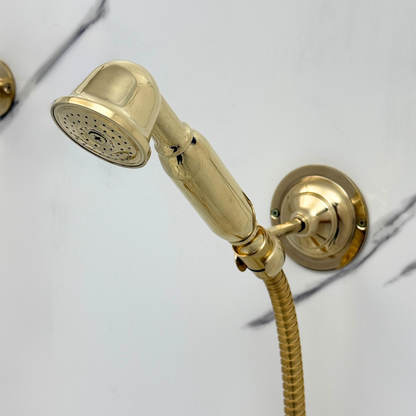 Unlacquered Brass Exposed Shower System with Bell Rain Head & Handheld — Alden