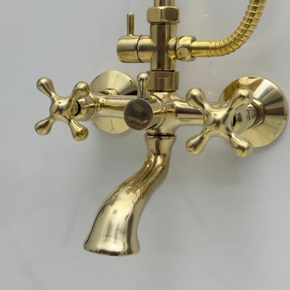 Unlacquered Brass Exposed Shower System with Dome Rain Head, Handheld & Tub Filler