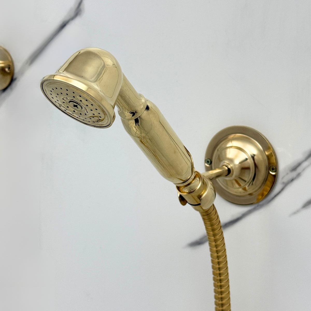 Unlacquered Brass Exposed Shower System with Dome Rain Head, Handheld & Tub Filler