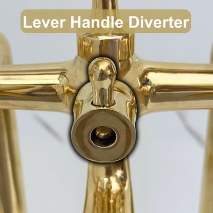 Unlacquered Brass Freestanding Bathtub Faucet, Solid Brass Clawfoot Tub Filler with Handheld Shower Head, Diverter and Cross Handles