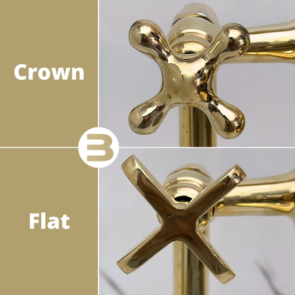 Unlacquered Brass Freestanding Bathtub Faucet, Solid Brass Tub Filler with Handheld Shower Head and Cross Handles