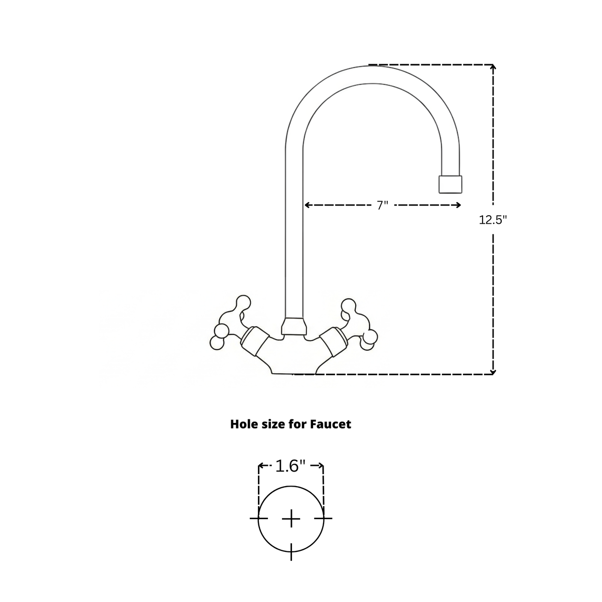 Unlacquered Brass Gooseneck Single Hole Faucet with Cross Handles