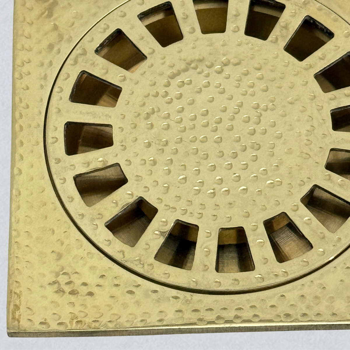 Unlacquered Brass Hammered Shower Drain with Removable Cover, Solid Brass Square Shower Drain