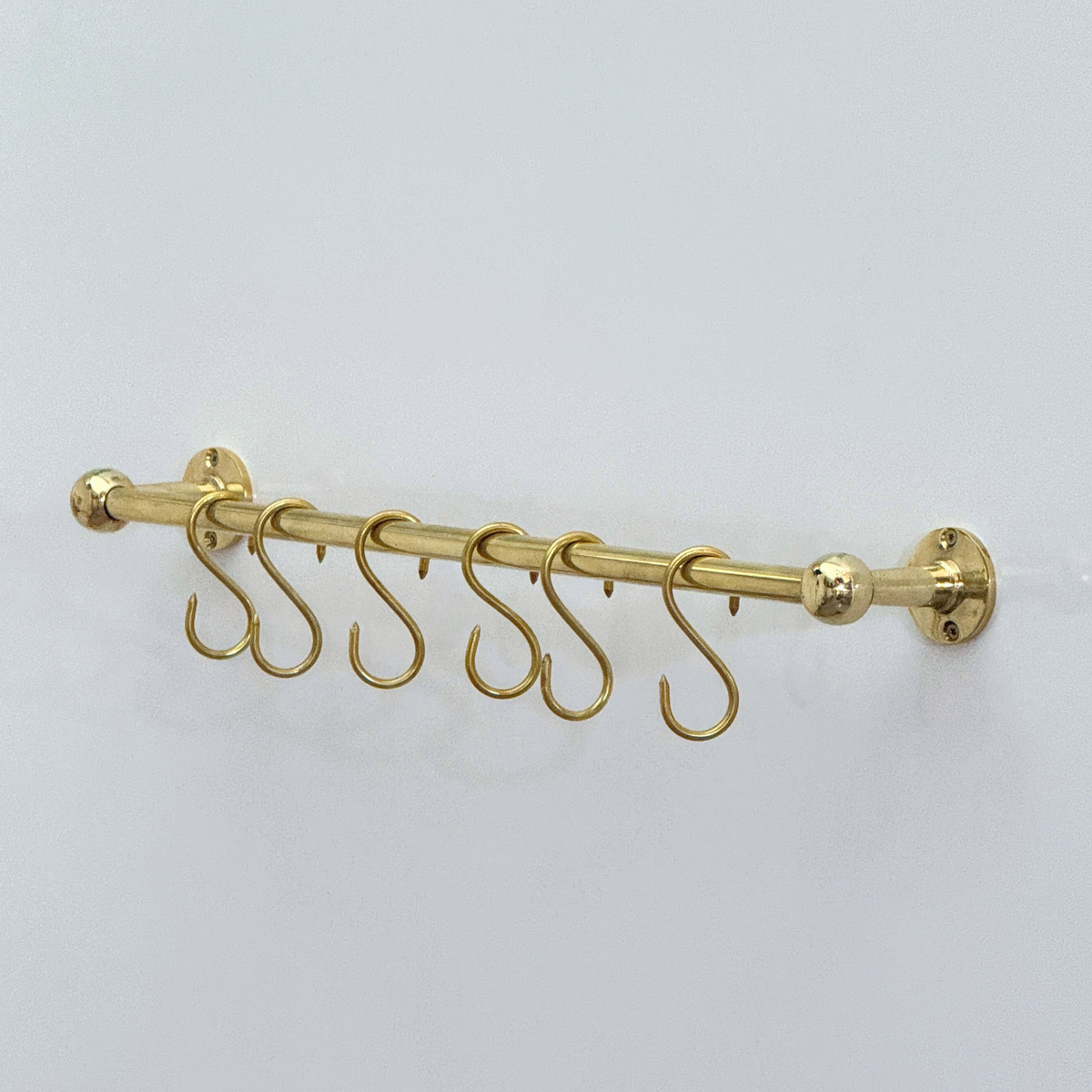 Unlacquered Brass Hanging Pot Rack, Kitchen Hook Rail, Wall Mount Rail with hooks