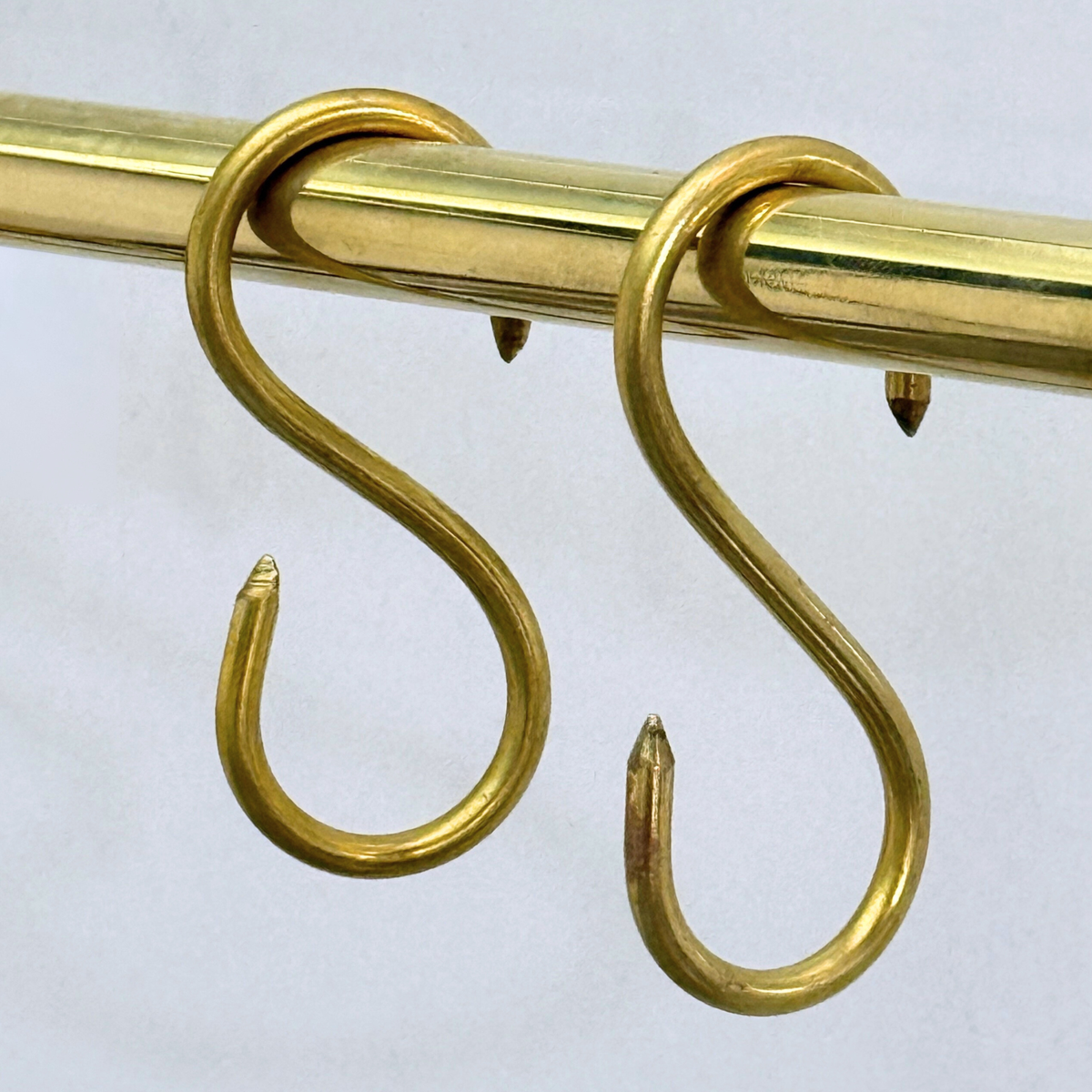 Unlacquered Brass Hanging Pot Rack, Kitchen Hook Rail, Wall Mount Rail with hooks