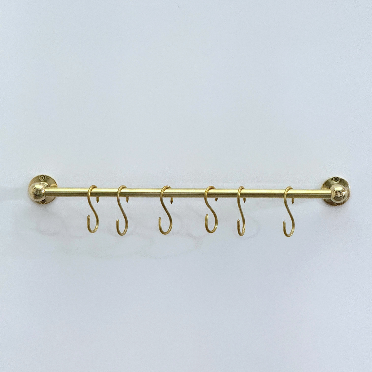Unlacquered Brass Hanging Pot Rack, Kitchen Hook Rail, Wall Mount Rail with hooks