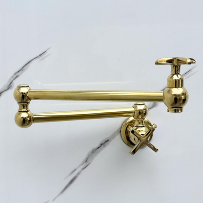 Unlacquered Brass Wall-Mount Pot Filler with Cross Handles