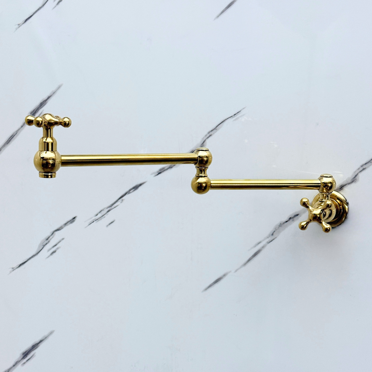 Unlacquered Brass Wall-Mount Pot Filler with Cross Handles