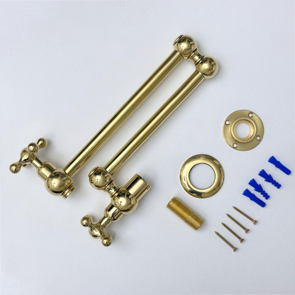 Unlacquered Brass Wall-Mount Pot Filler with Cross Handles