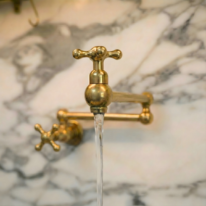Unlacquered Brass Wall-Mount Pot Filler with Cross Handles