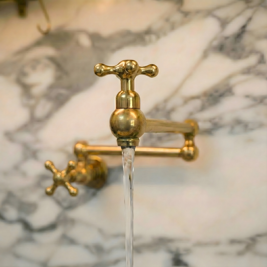 Unlacquered Brass Wall-Mount Pot Filler with Cross Handles
