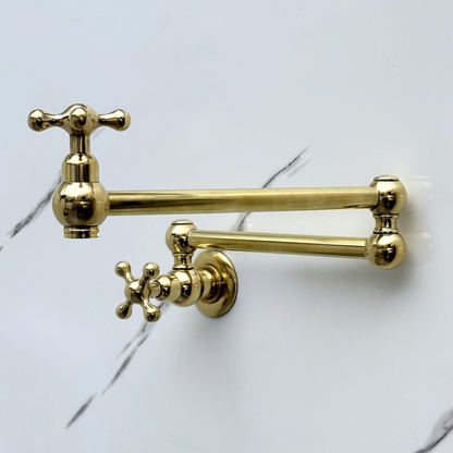 Unlacquered Brass Wall-Mount Pot Filler with Cross Handles