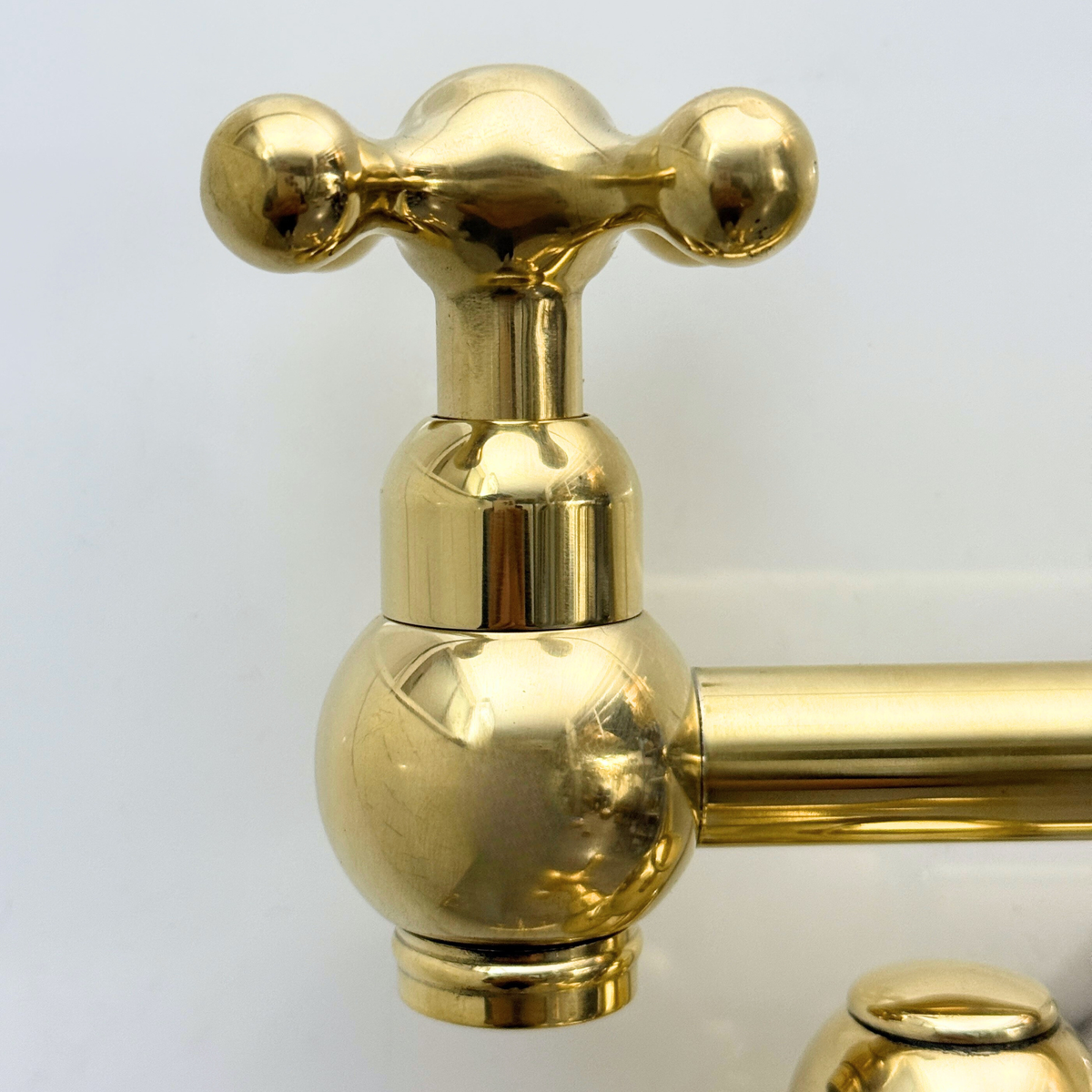 Unlacquered Brass Wall-Mount Pot Filler with Cross Handles