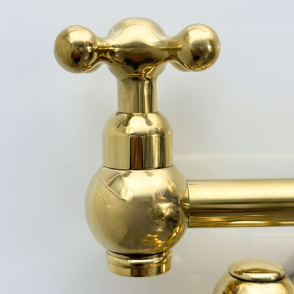Unlacquered Brass Wall-Mount Pot Filler with Cross Handles