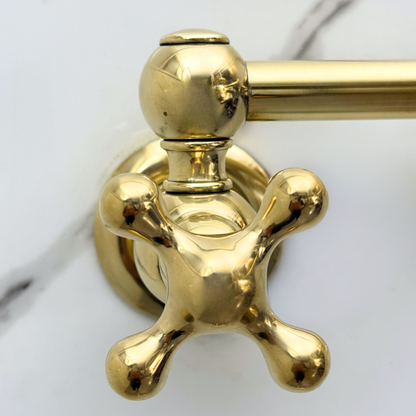 Unlacquered Brass Wall-Mount Pot Filler with Cross Handles