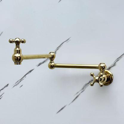 Unlacquered Brass Wall-Mount Pot Filler with Cross Handles