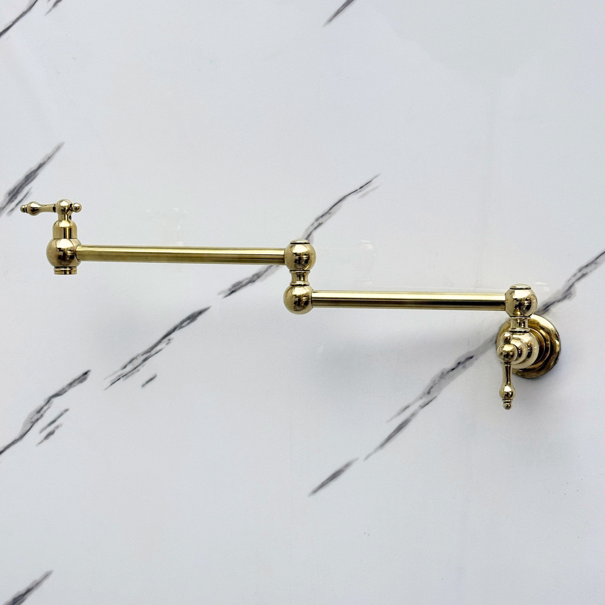 Unlacquered Brass Wall-Mount Pot Filler with Lever Handles
