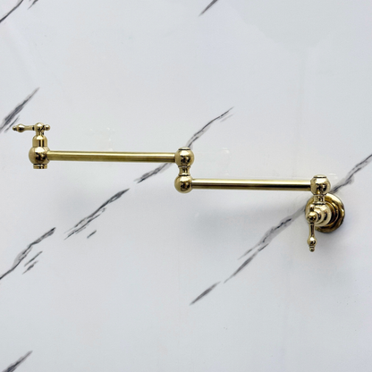 Unlacquered Brass Wall-Mount Pot Filler with Lever Handles