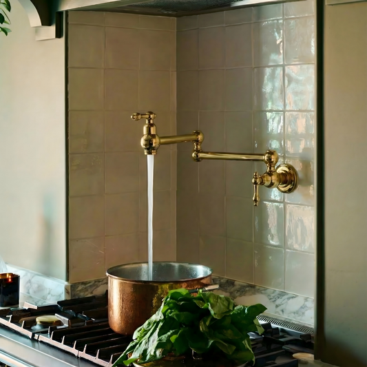 Unlacquered Brass Wall-Mount Pot Filler with Lever Handles