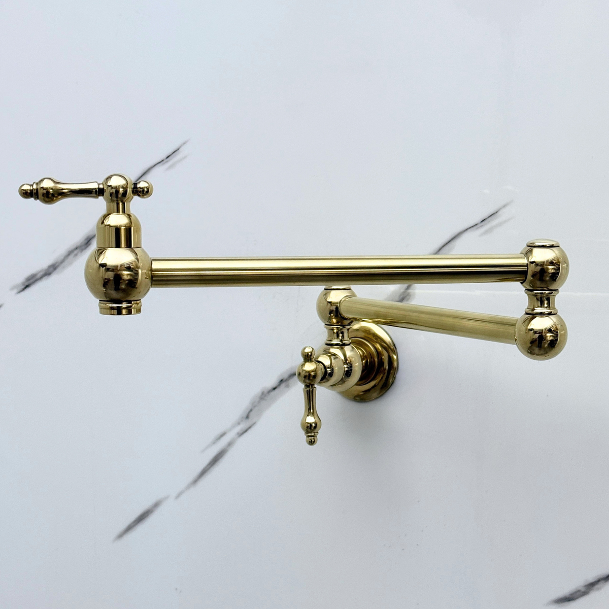 Unlacquered Brass Wall-Mount Pot Filler with Lever Handles
