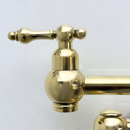Unlacquered Brass Wall-Mount Pot Filler with Lever Handles