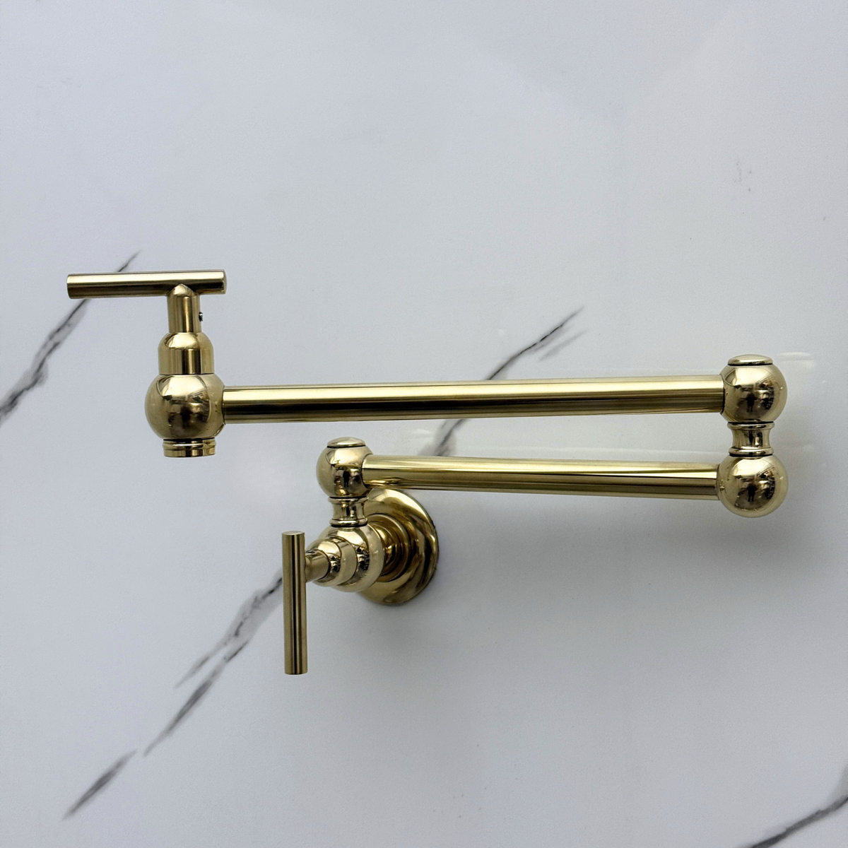 Unlacquered Brass Wall-Mount Pot Filler with Lever Handles