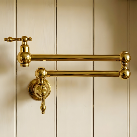 Unlacquered Brass Wall-Mount Pot Filler with Lever Handles