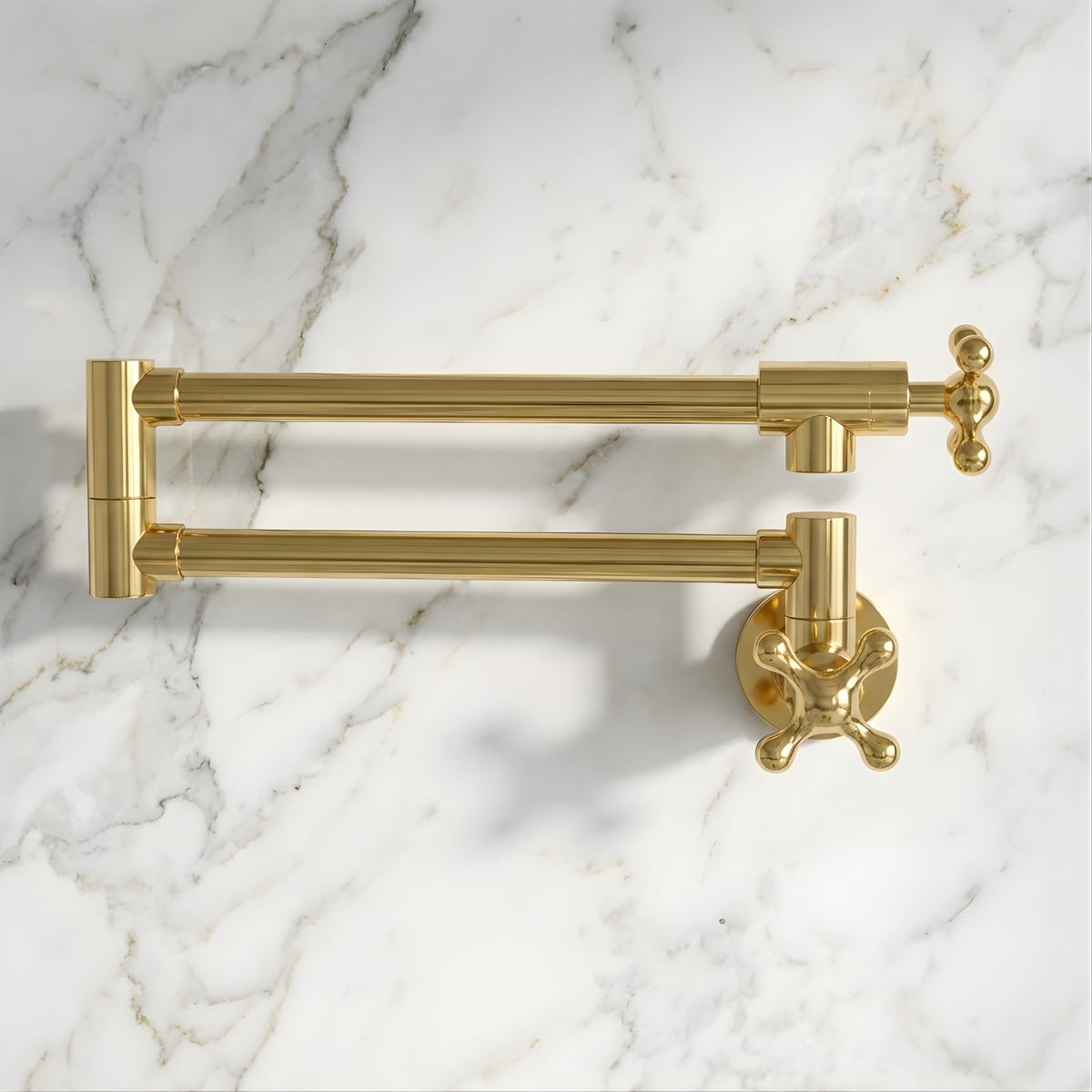 Unlacquered Brass Swing-Arm Pot Filler with Cross Handles