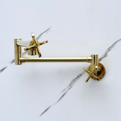 Unlacquered Brass Swing-Arm Pot Filler with Cross Handles