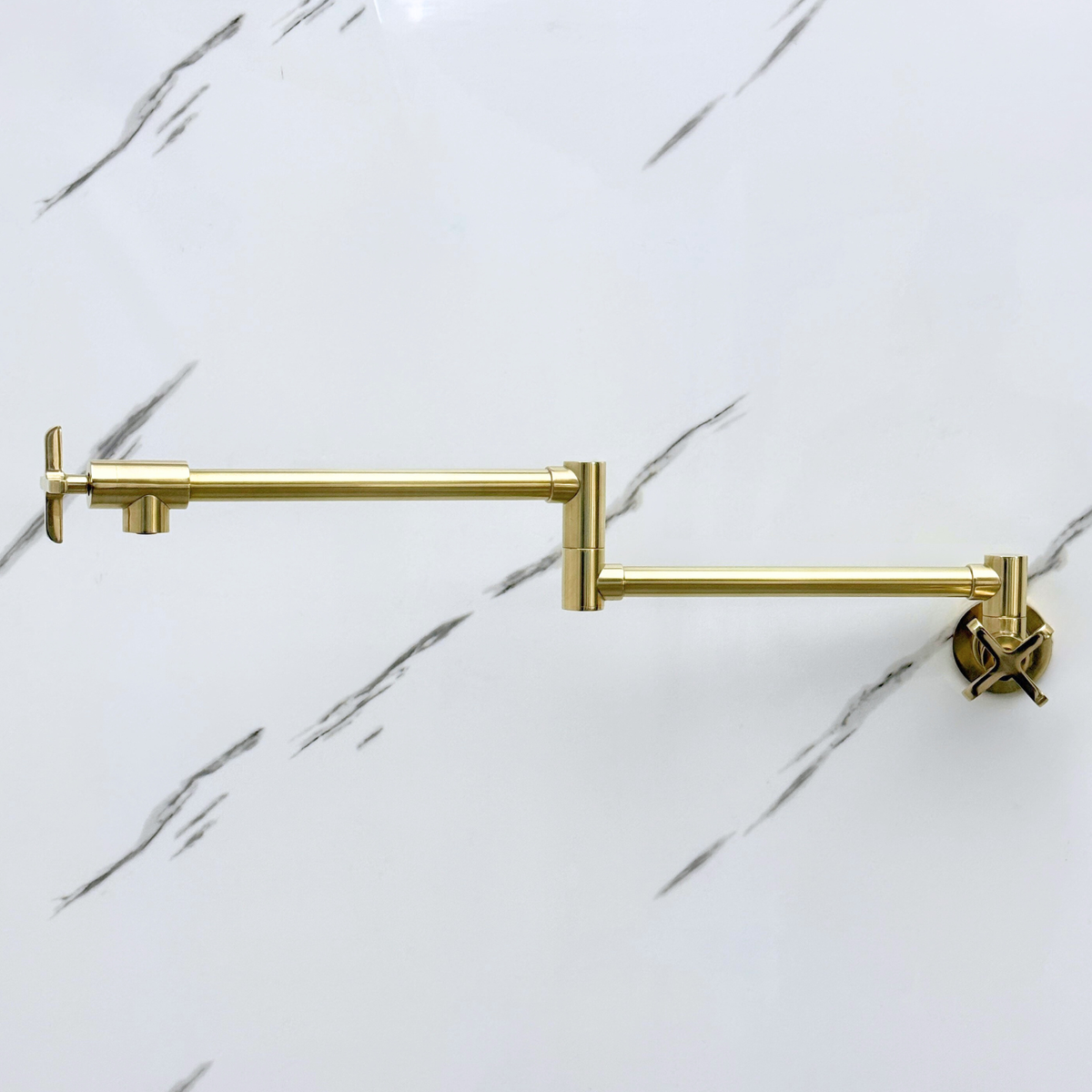 Unlacquered Brass Swing-Arm Pot Filler with Cross Handles
