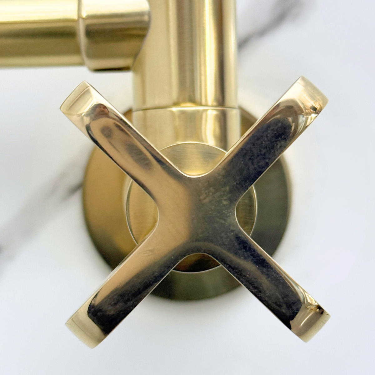 Unlacquered Brass Swing-Arm Pot Filler with Cross Handles