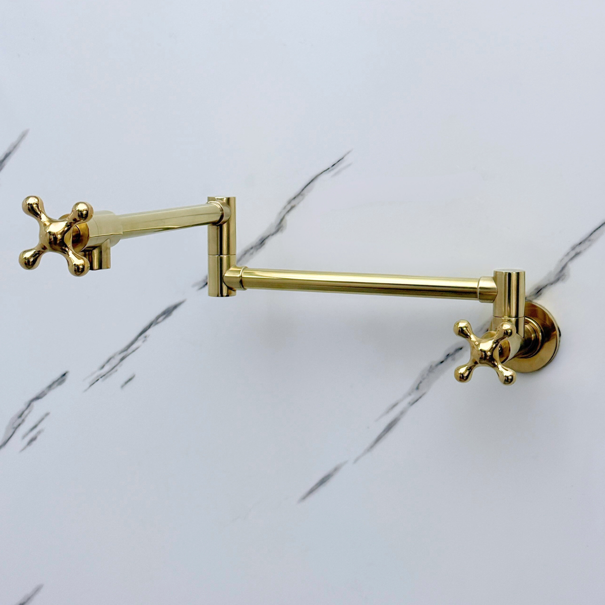 Unlacquered Brass Swing-Arm Pot Filler with Cross Handles