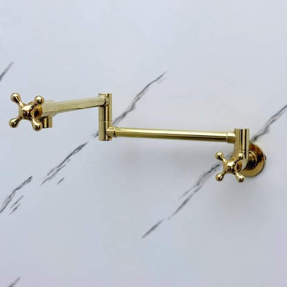 Unlacquered Brass Swing-Arm Pot Filler with Cross Handles