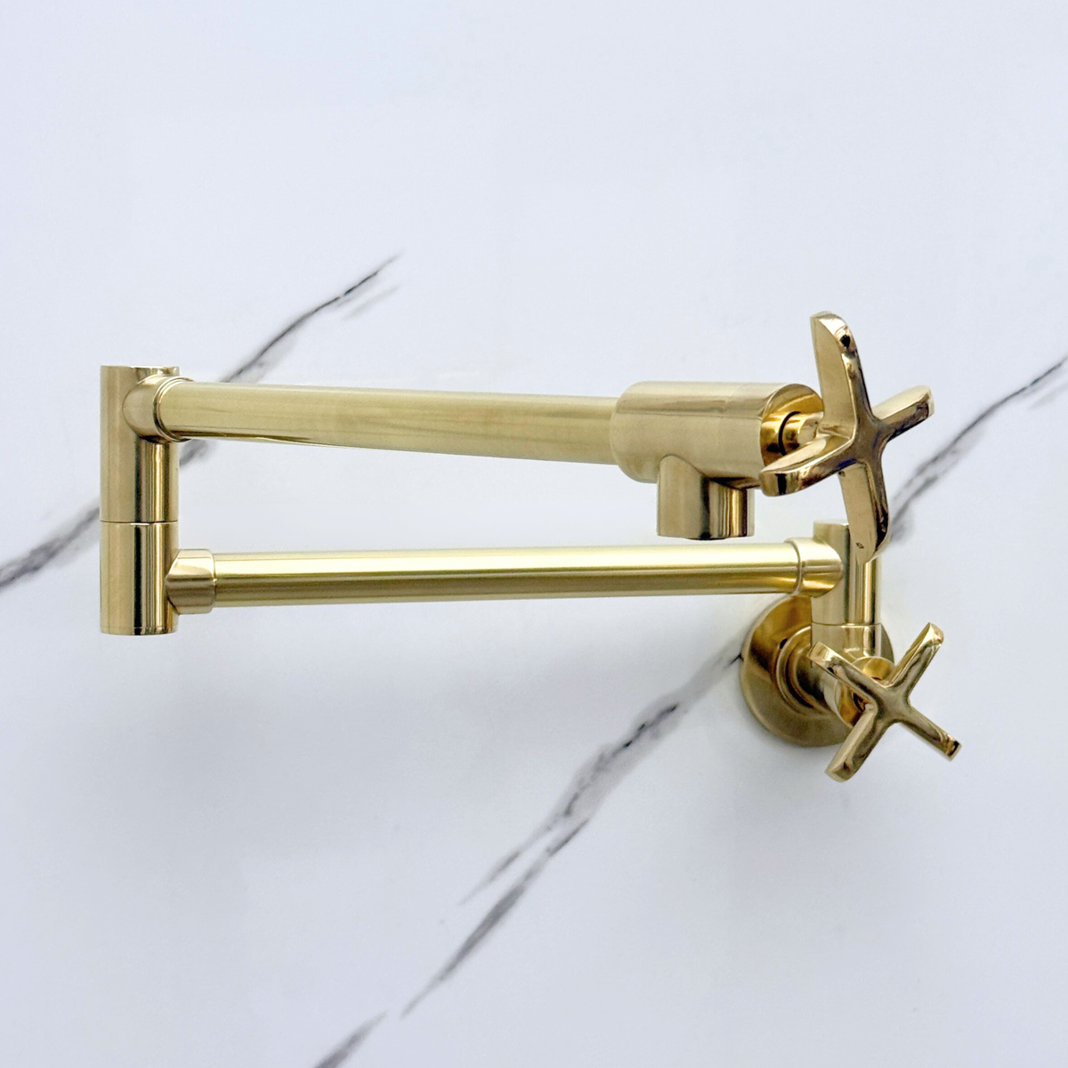 Unlacquered Brass Swing-Arm Pot Filler with Cross Handles