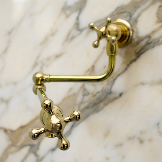 Unlacquered Brass Pot Filler with Cross Handles