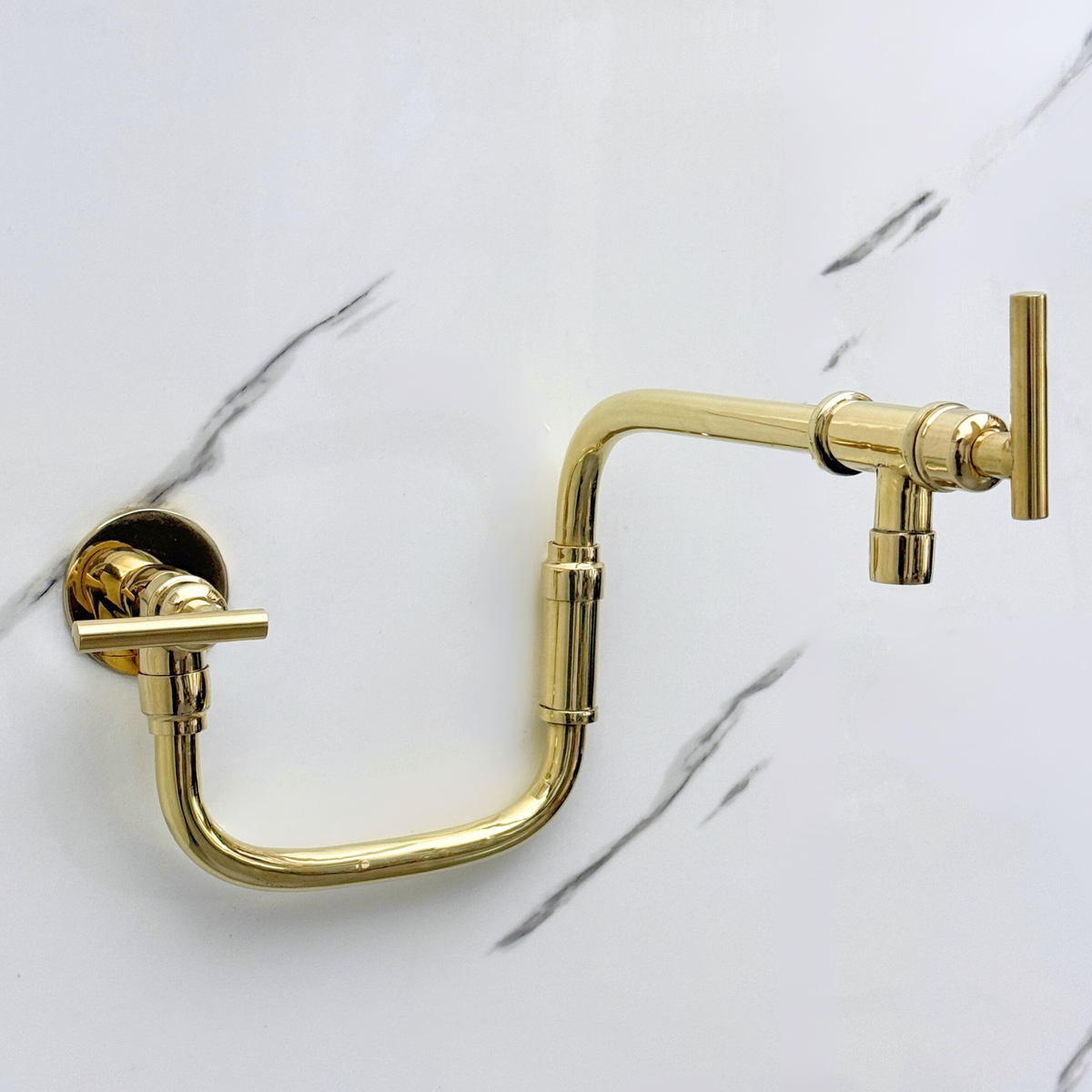 Unlacquered Brass Swing-Arm Pot Filler with Lever Handles