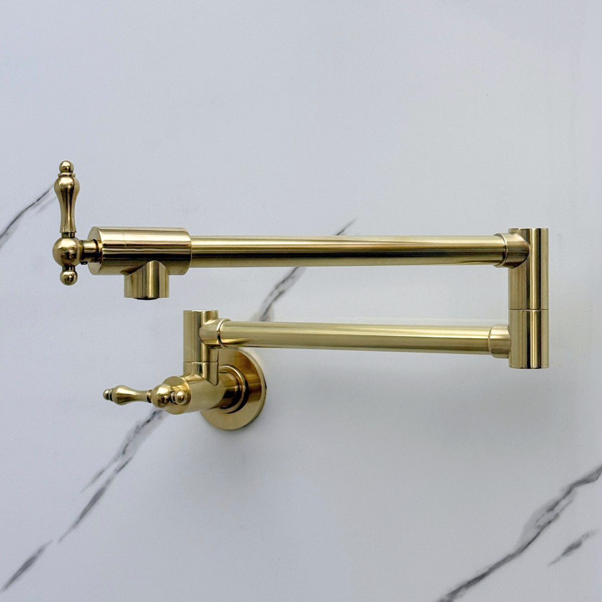 Unlacquered Brass Folding Pot Filler with Lever Handles