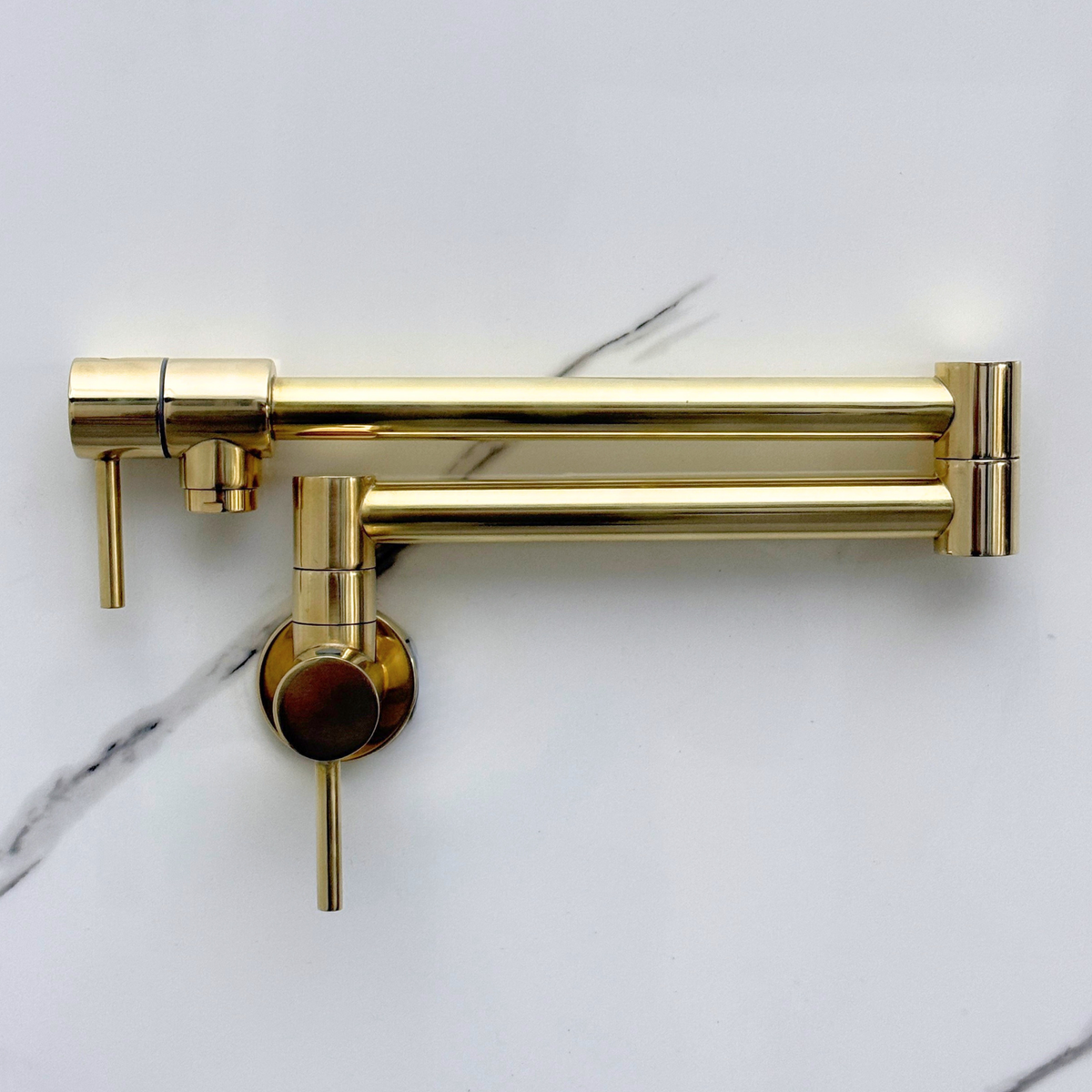 Unlacquered Brass Double-Joint Pot Filler with Lever Handles