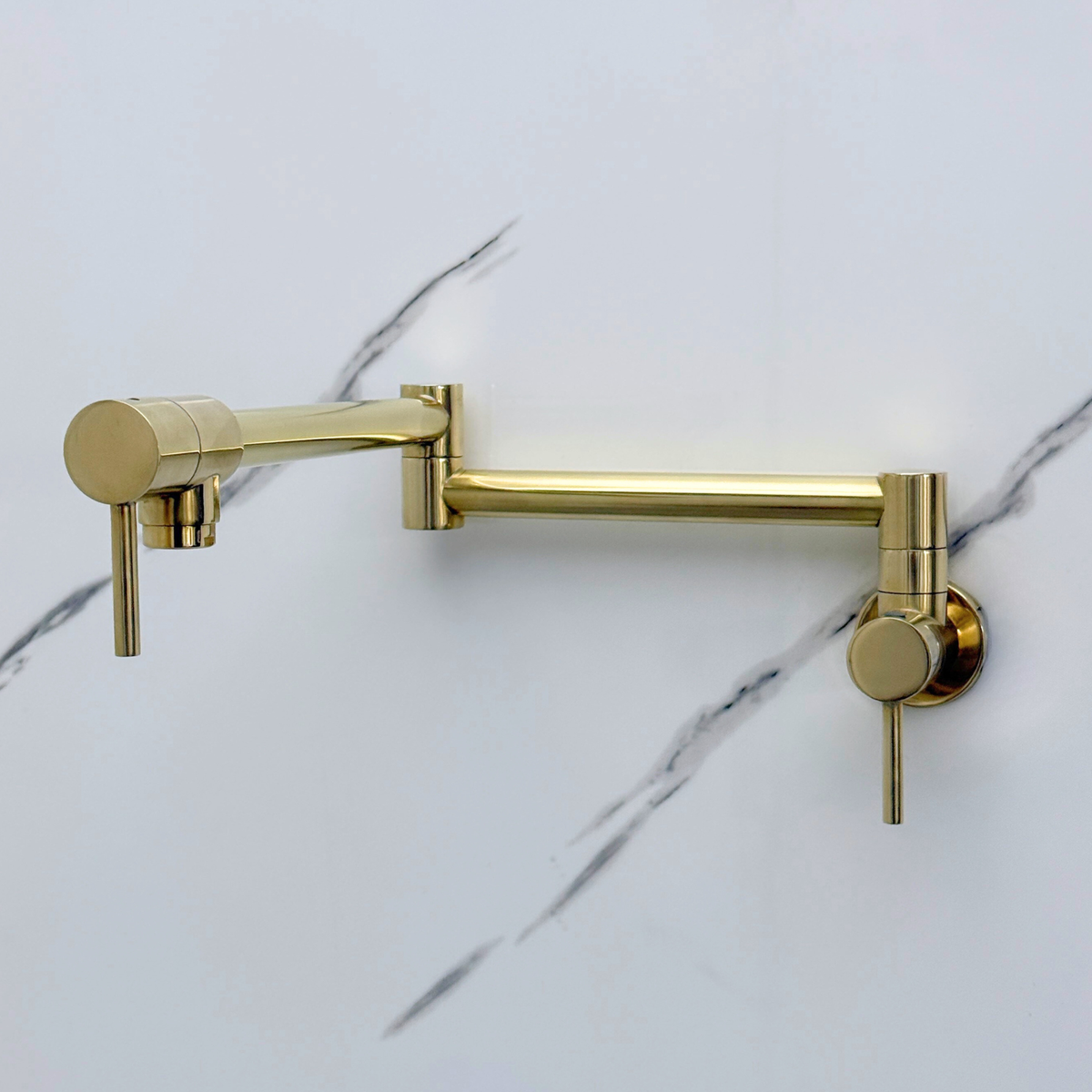 Unlacquered Brass Double-Joint Pot Filler with Lever Handles