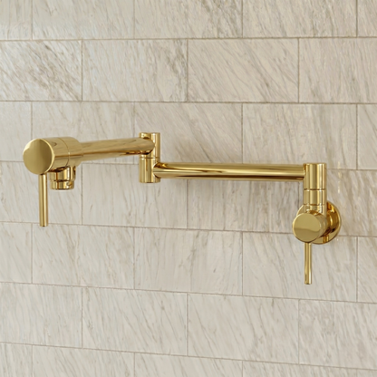 Unlacquered Brass Double-Joint Pot Filler with Lever Handles