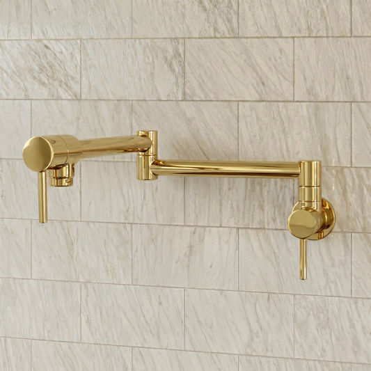 Unlacquered Brass Double-Joint Pot Filler with Lever Handles
