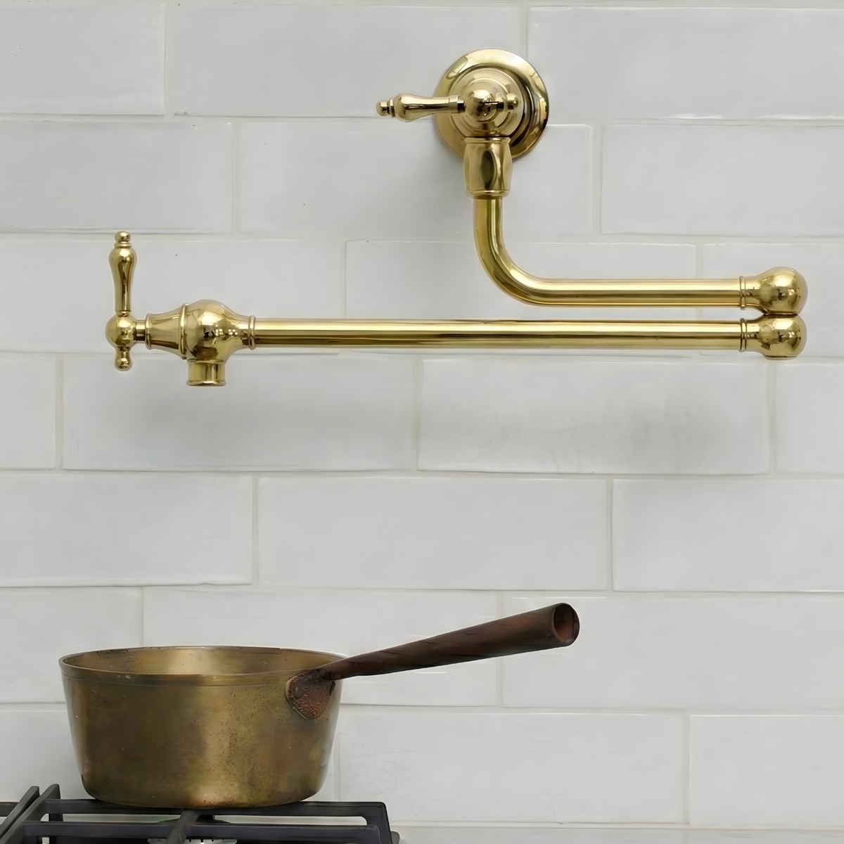 Unlacquered Brass Pot Filler with Lever Handles