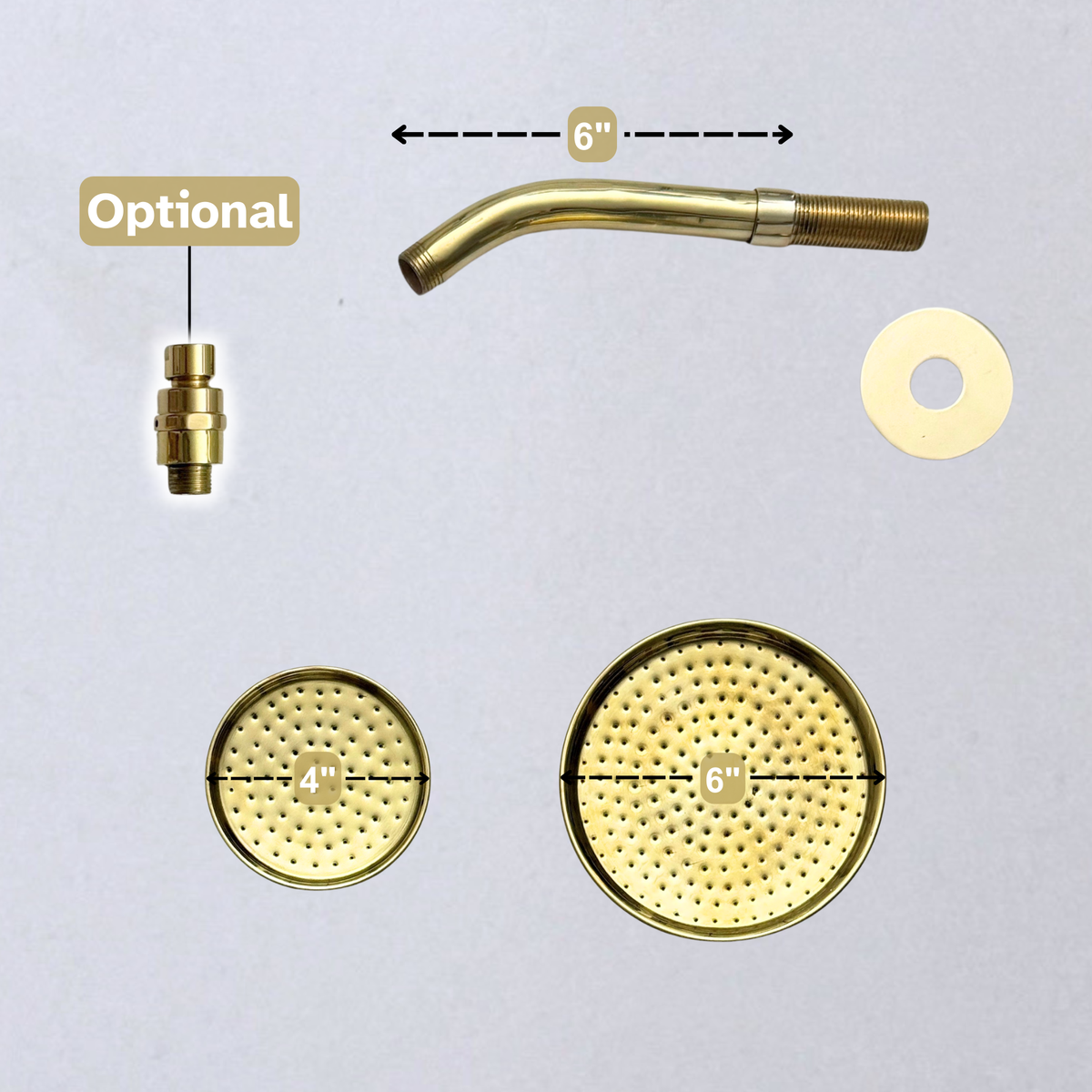 Unlacquered Brass Round Rain Shower Head with Short Arm