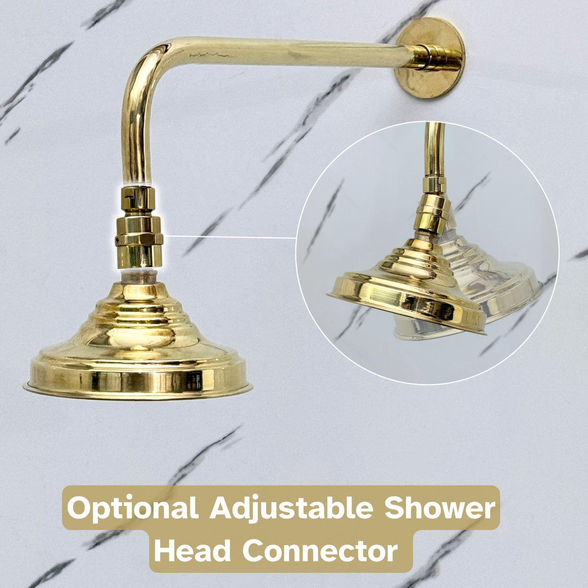 Unlacquered Brass Round Rain Shower Head with Straight Arm