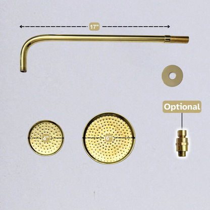 Unlacquered Brass Round Rain Shower Head with Straight Arm