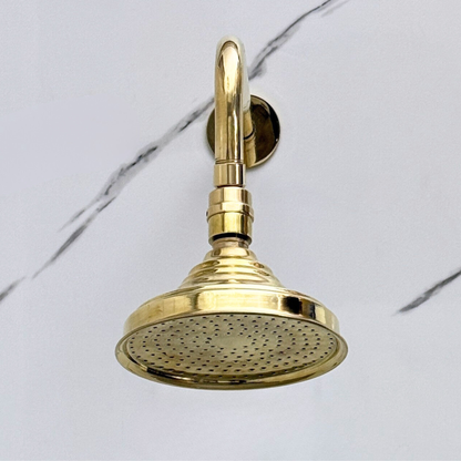 Unlacquered Brass Round Rain Shower Head with Straight Arm