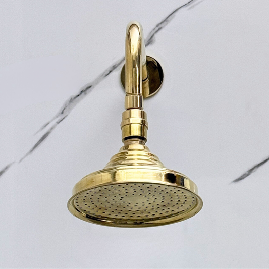 Unlacquered Brass Round Rain Shower Head with Straight Arm