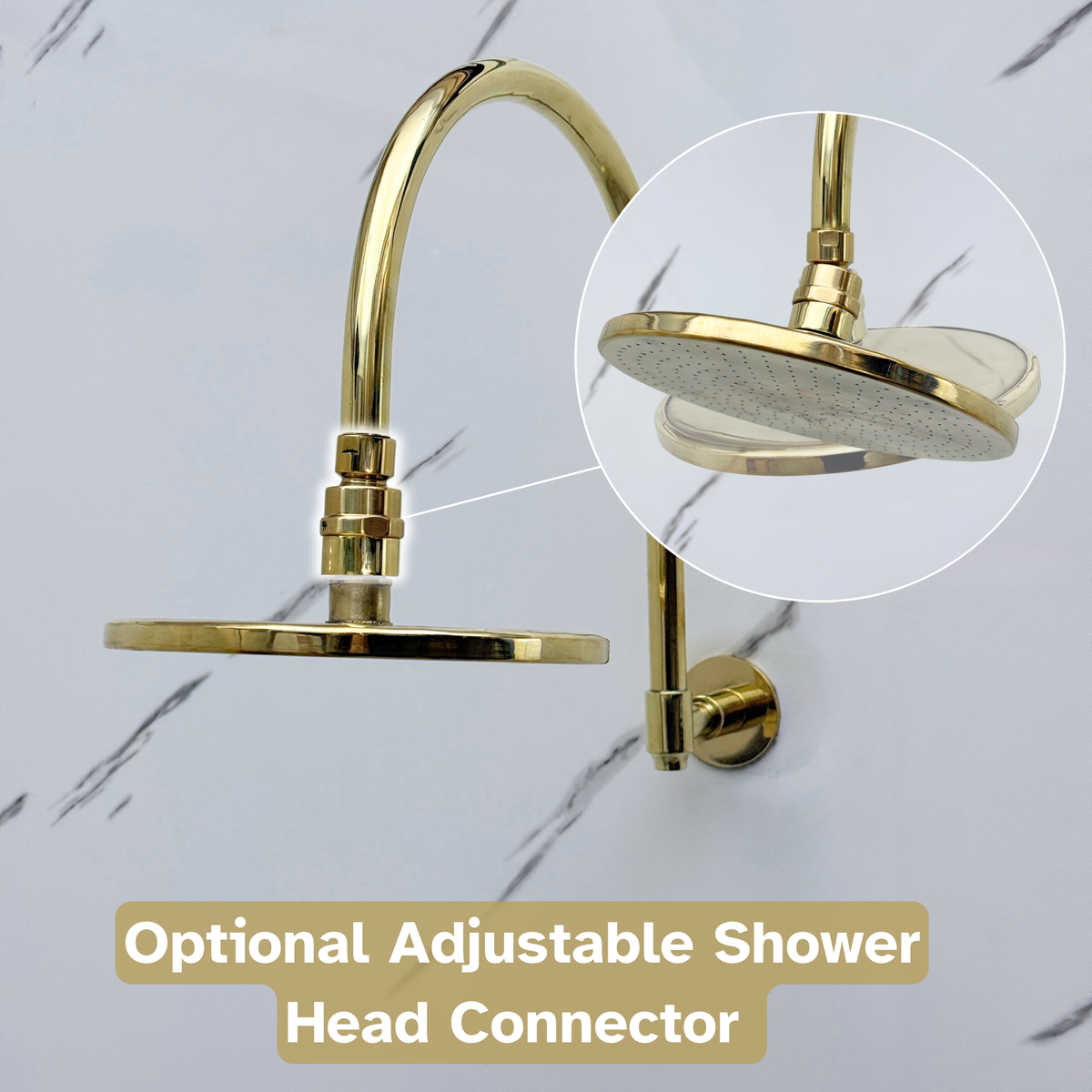 Unlacquered Brass Adjustable Flat Round Rain Shower System with Handheld & Tub Filler — Arcuate arm (UBCSS-014)